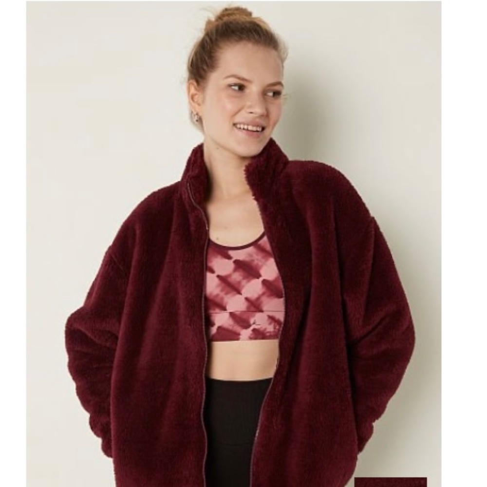 Victoria’s Secret PINK Maroon Full Zip Sherpa Teddy